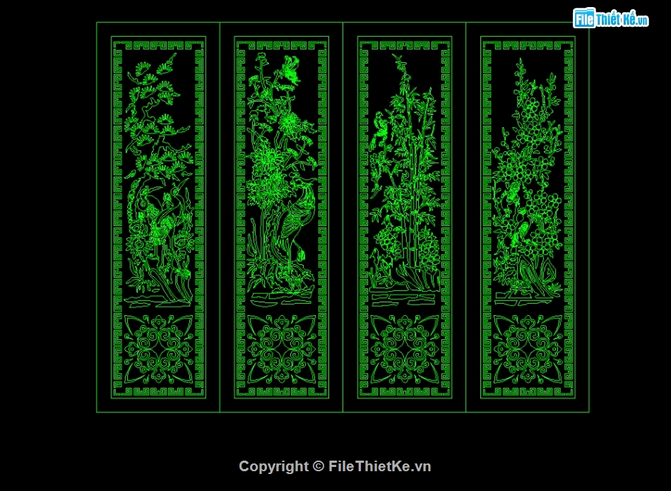 CNC bộ cửa 4 cánh hoa văn,Hoa văn tùng cúc trúc mai,Cửa CNC tùng cúc trúc mai,cổng CNC tùng cúc trúc mai,cắt Plasma CNC tứ quý,CNC tứ quý