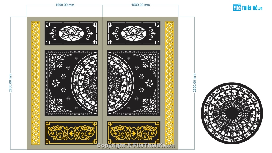 cổng trống đồng cnc,File cổng 2 cánh cnc,cổng 2 cánh và trống đồng
