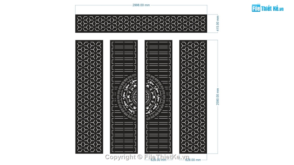 cửa trống đồng,cổng 4 cánh trống đồng bông tuyết,cổng cnc