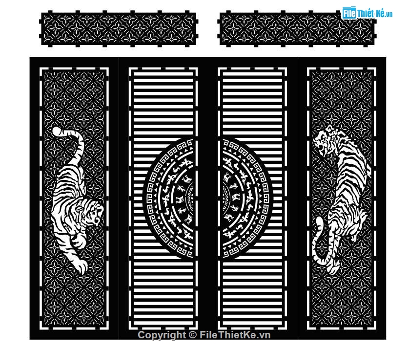 cổng 4 cánh cnc,cổng trống đồng cnc,File cổng 4 cánh,cổng hổ