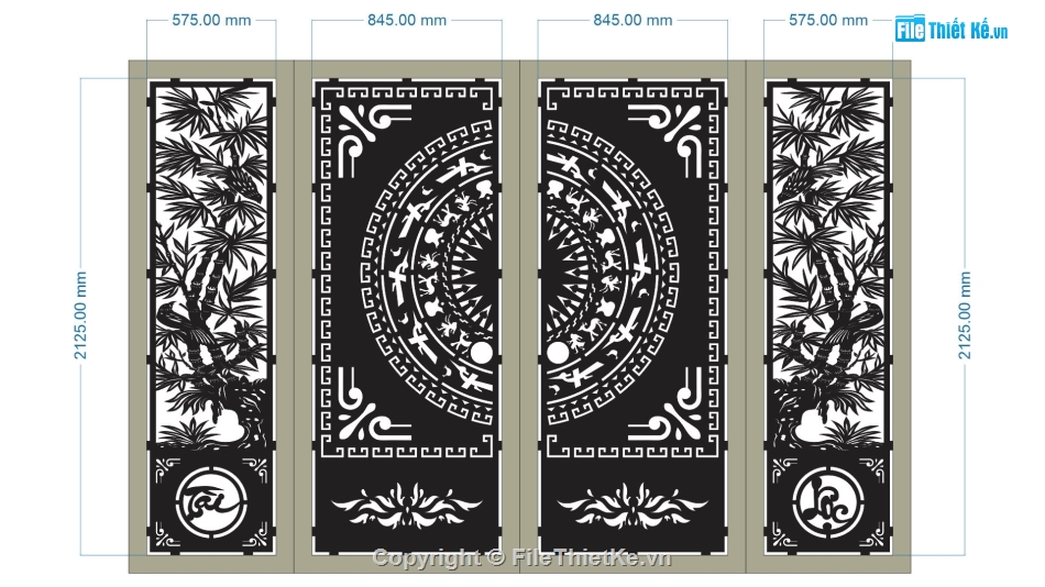 cổng trống đồng cnc,File cổng 4 cánh,mẫu cnc cổng 4 cánh,file cnc cổng trúc