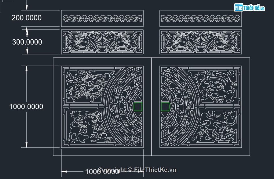 cổng đẹp cnc,mẫu cnc cổng tứ linh,file cnc cổng tứ linh,cắt cnc cổng tứ linh