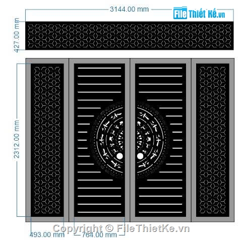 trống đồng,mẫu cổng 4 cánh,cổng dxf