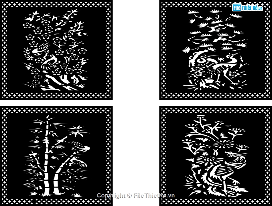 tùng trúc cúc mai,vách tứ quý,File tứ quý cnc,file cad tứ quý cnc