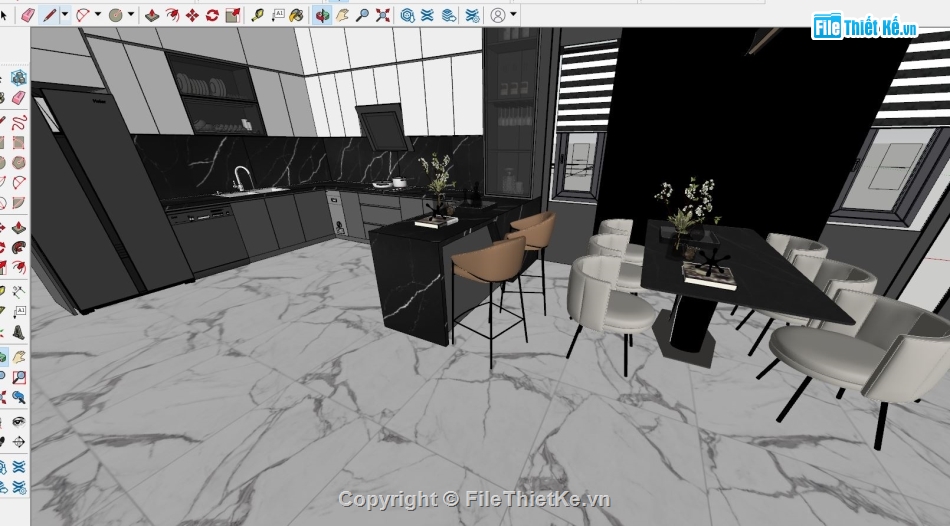 Su khách bếp,model khách bếp,3d nội thất,model bếp sketchup
