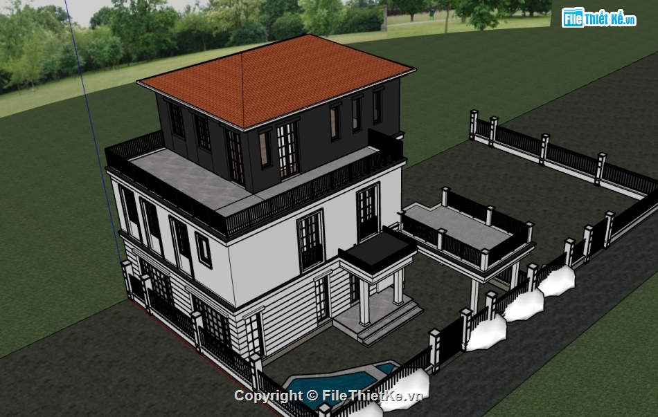 File sketchup biệt thự 2 tầng,model sketchup biệt thự 2 tầng,sketchup biệt thự 2 tầng