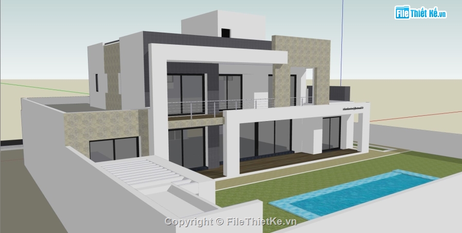 biệt thự 2 tầng,file sketchup biệt thự 2 tầng,phối cảnh biệt thự 2 tầng,mẫu su biệt thự 2 tầng