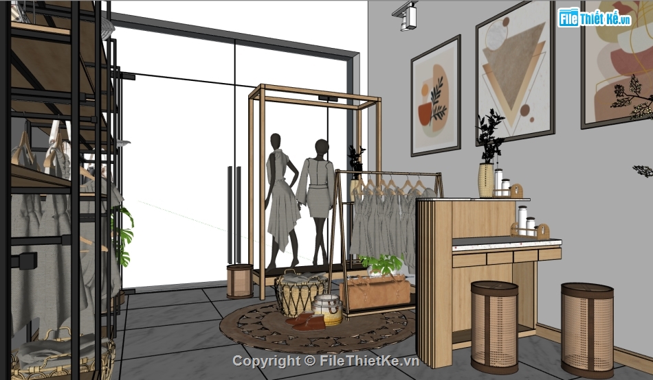 sketchup shop áo quần,file sketchup shop thời trang,nội thất shop thời trang