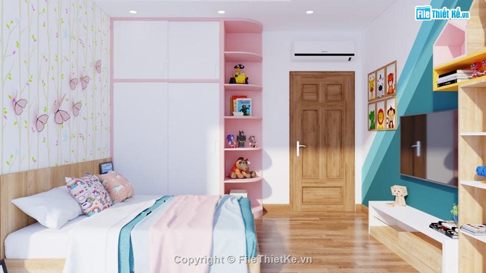 thiết kế phòng ngủ su,sketchup nội thất phòng ngủ,model su phòng ngủ bé