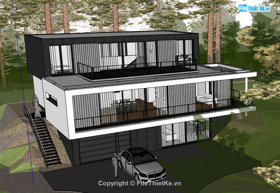 biệt thự sketchup,File sketchup biệt thự 2 tầng,sketchup biệt thự 2 tầng