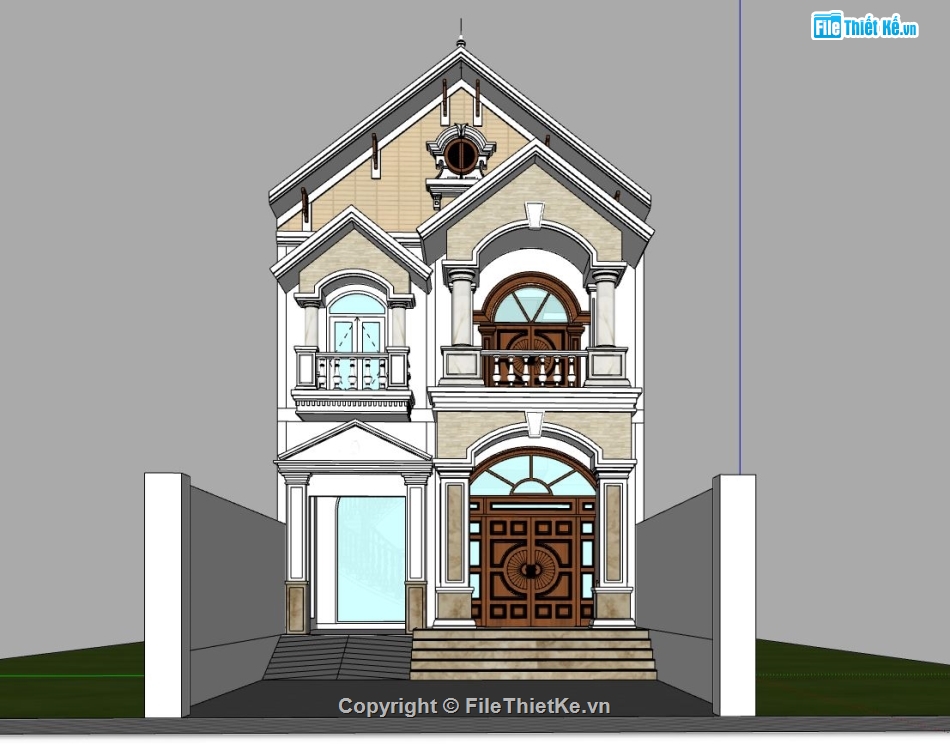 mẫu nhà 2 tầng,file su nhà phố 2 tầng,model sketchup nhà 2 tầng,phối cảnh nhà phố 2 tầng