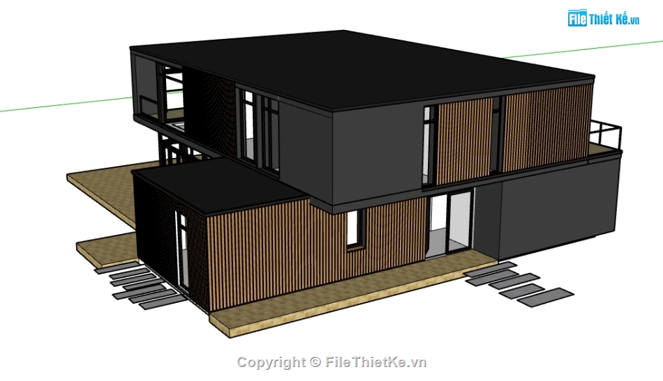 biệt thự 2 tầng dựng sketchup,dựng 3d su biệt thự 2 tầng,thiết kế biệt thự file su