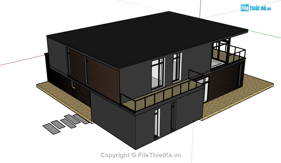 biệt thự 2 tầng dựng sketchup,dựng 3d su biệt thự 2 tầng,thiết kế biệt thự file su