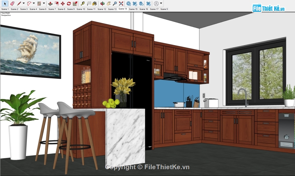 sketchup nội thất phòng bếp,nội thất phòng ngủ,phòng bếp sketchup,phòng bếp hiện đại,phối cảnh phòng ngủ