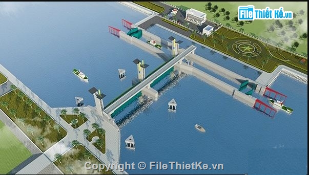 Bản vẽ thủy lợi,Bản vẽ autocad,Cầu Tân Thuận,Cổng kiểm soát thủy triều
