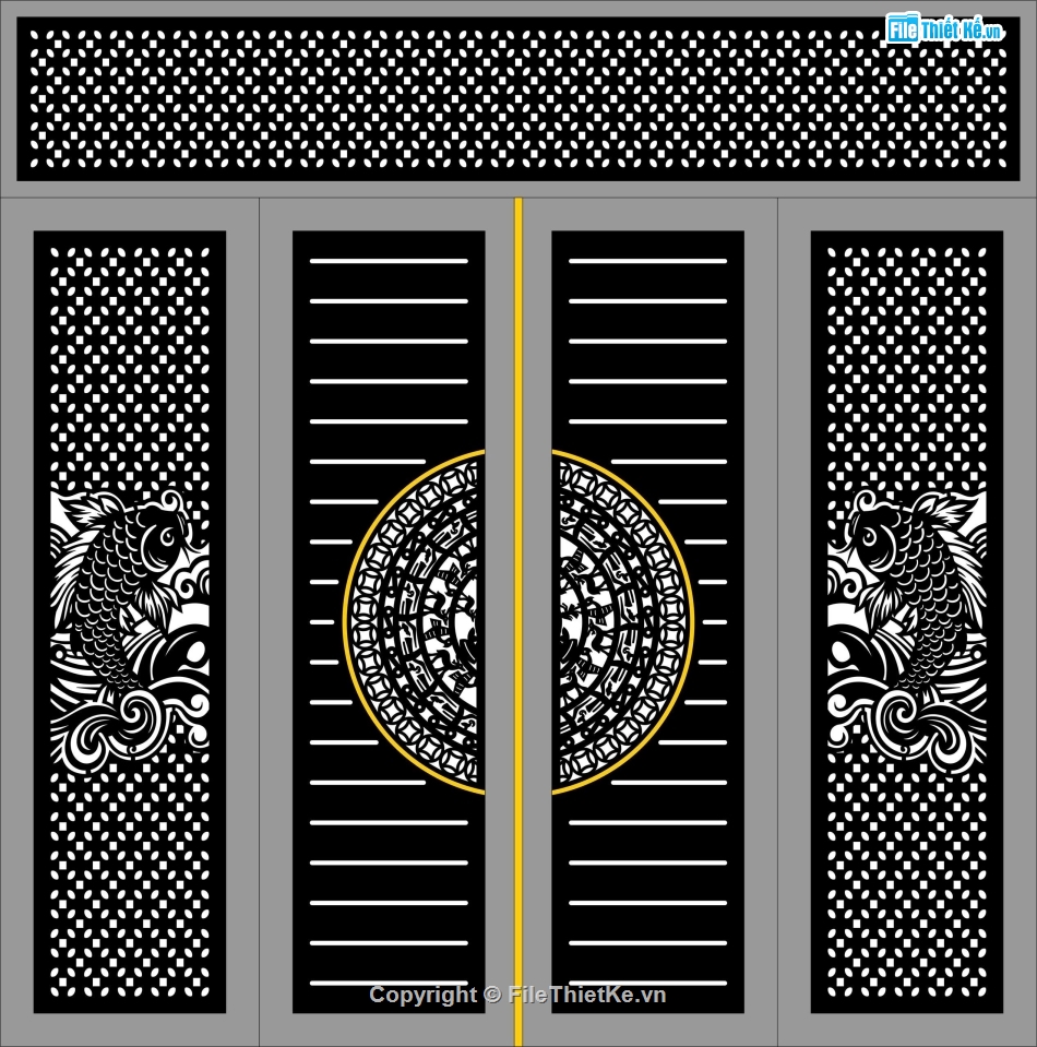 cổng cá chép,cửa trống đồng,file cổng dxf đẹp