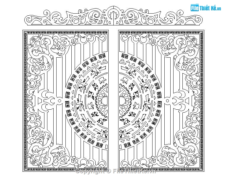 Cổng 2 cánh,Dxf cổng trống đồng,Cổng 2 cánh dxf,Autocad cổng 2 cánh