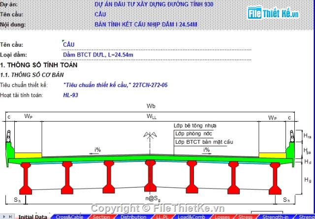 kết cấu dầm,dầm I,bảng tính kết cấu nhịp,tính kết cấu nhịp dầm I24.54m