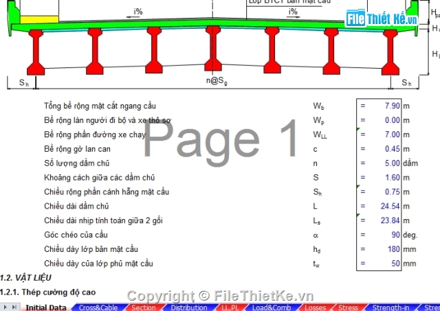 kết cấu dầm,dầm I,bảng tính kết cấu nhịp,tính kết cấu nhịp dầm I24.54m