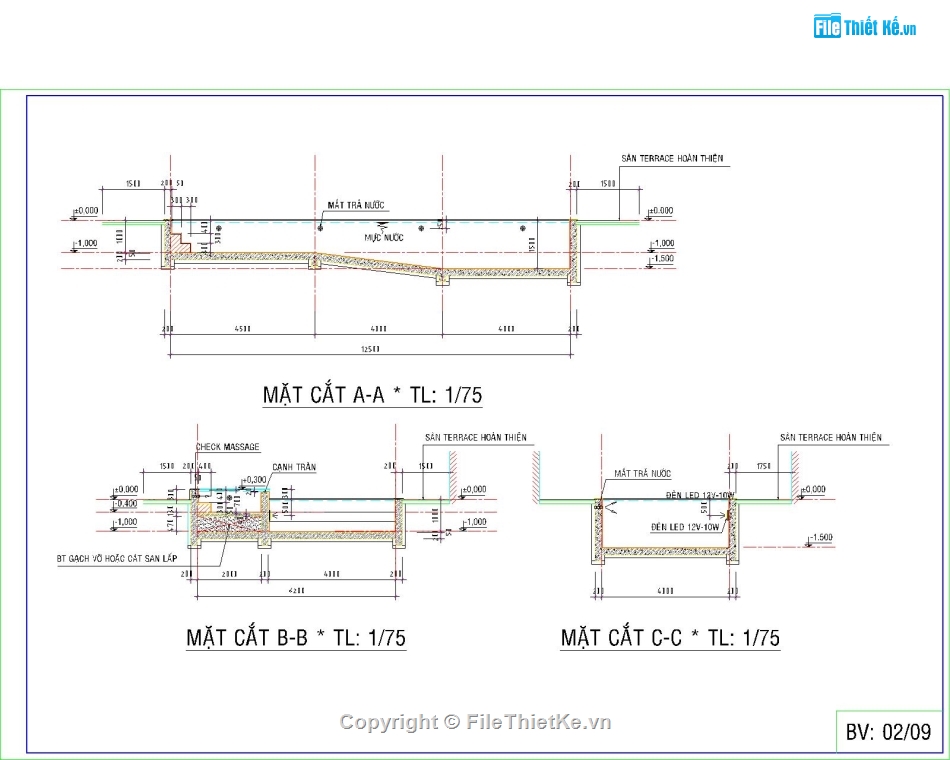 Autocad hồ bơi,Bản vẽ autocad hồ bơi,Hồ bơi 4x12.5m,Autocad thiết kế hồ bơi