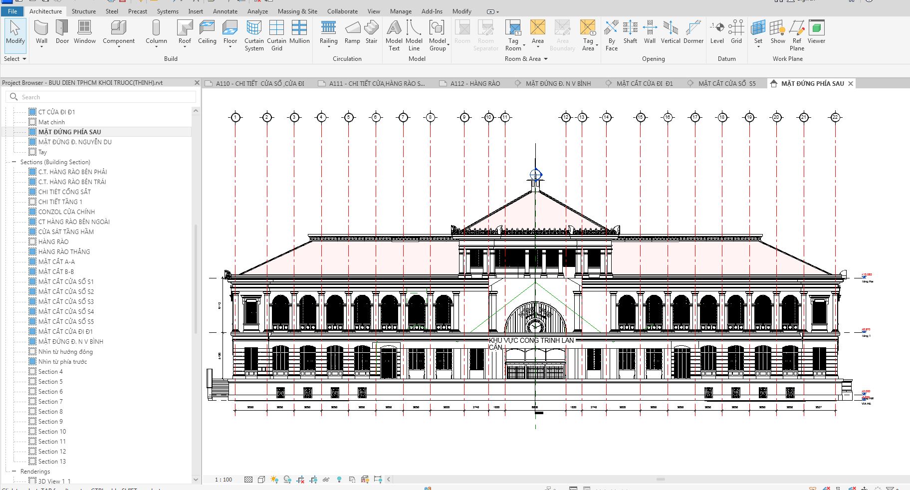 kiến trúc bưu điện,thiết kế bưu điện,bưu điện,Revit bưu điện