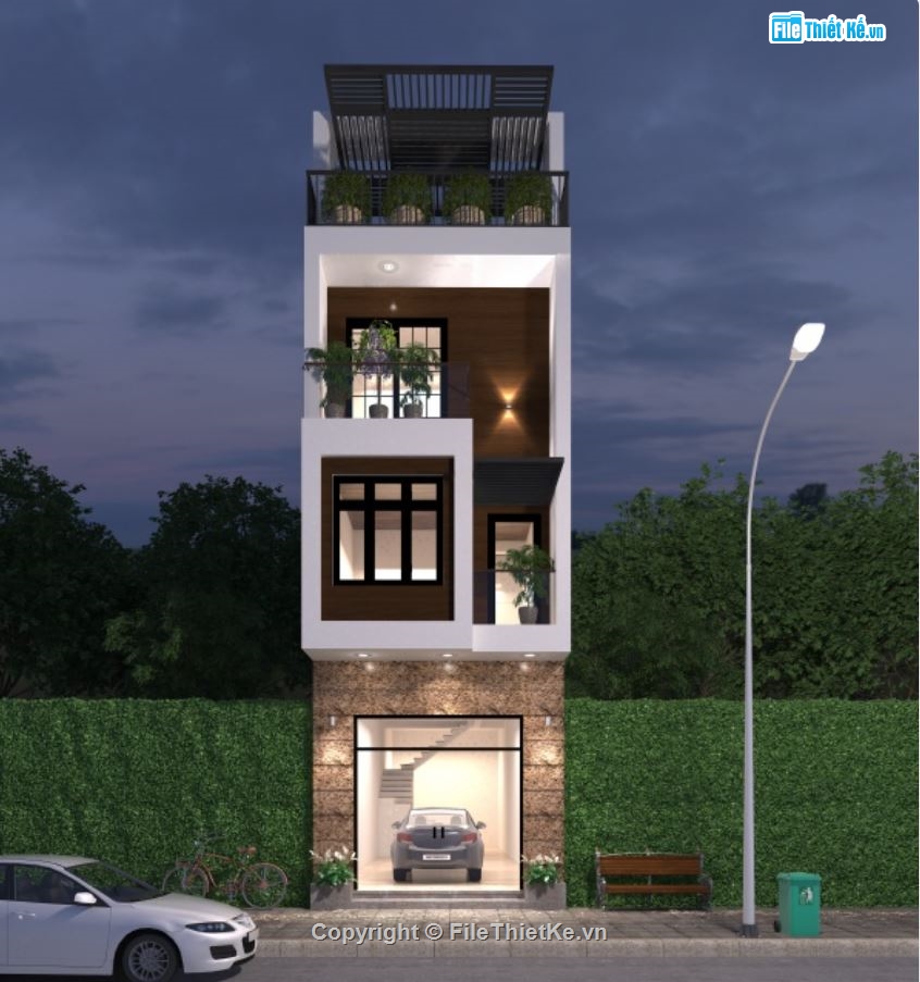 kiến trúc nhà,nhà phố 5x17m,bản vẽ nhà phố 5x17m