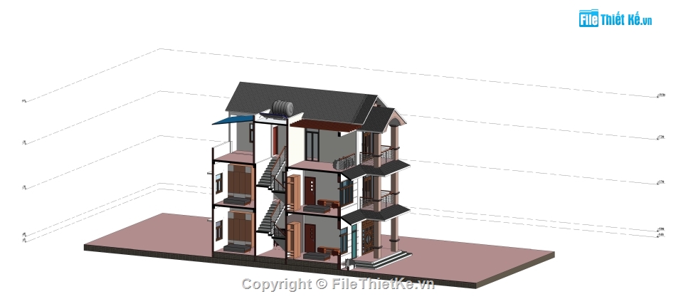 nhà phố 3 tầng,revit nhà phố 3 tầng,cad nhà phố 3 tầng,nhà phố 3 tầng 8x11m,bản vẽ nhà phố 3 tầng