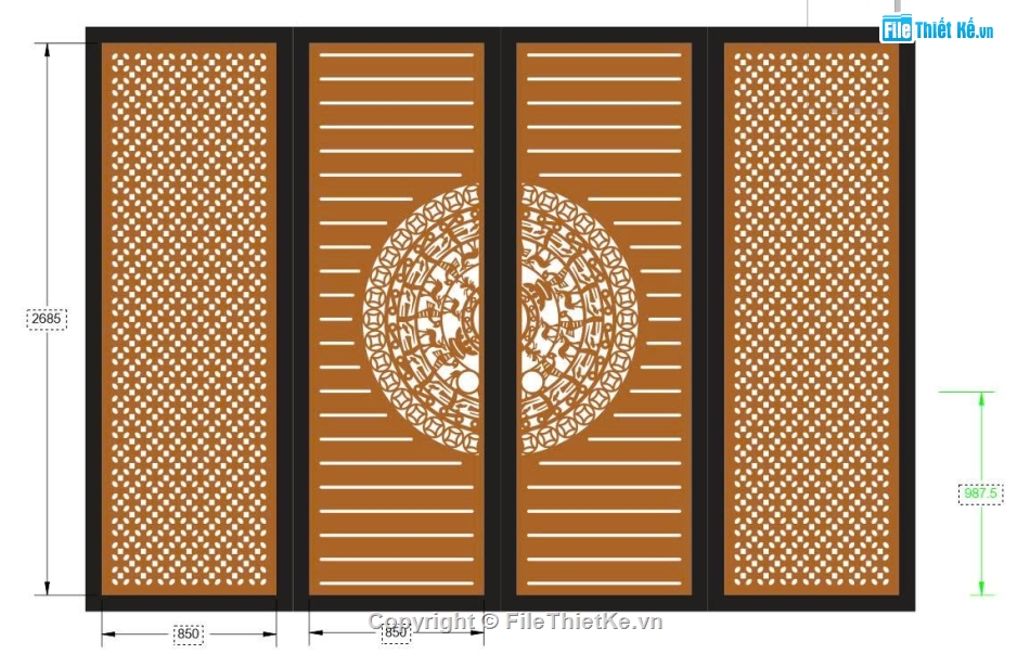 mẫu cổng,mẫu cổng 4 cánh,cad cổng trống đồng