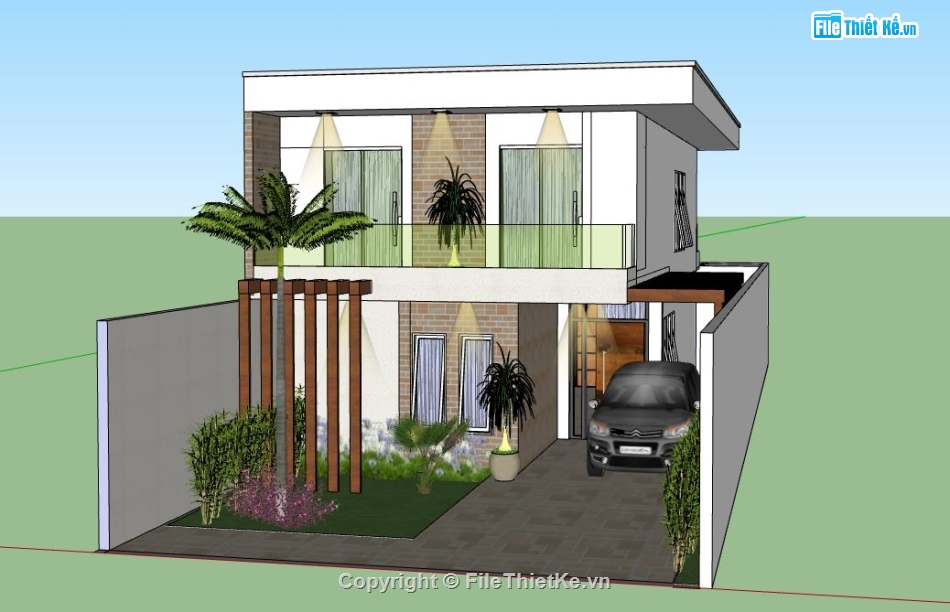 mẫu nhà phố 2 tầng,file sketchup nhà phố 2 tầng,model su nhà phố 2 tầng