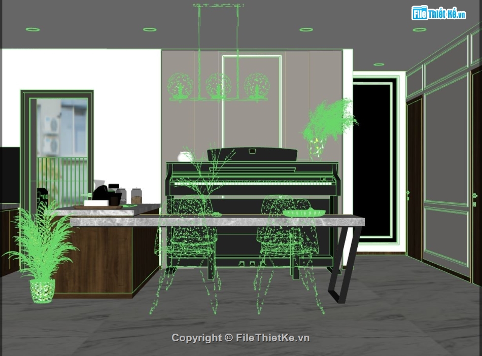 nội thất phòng khách,file su khách bếp,model sketchup khách bếp,model khách bếp