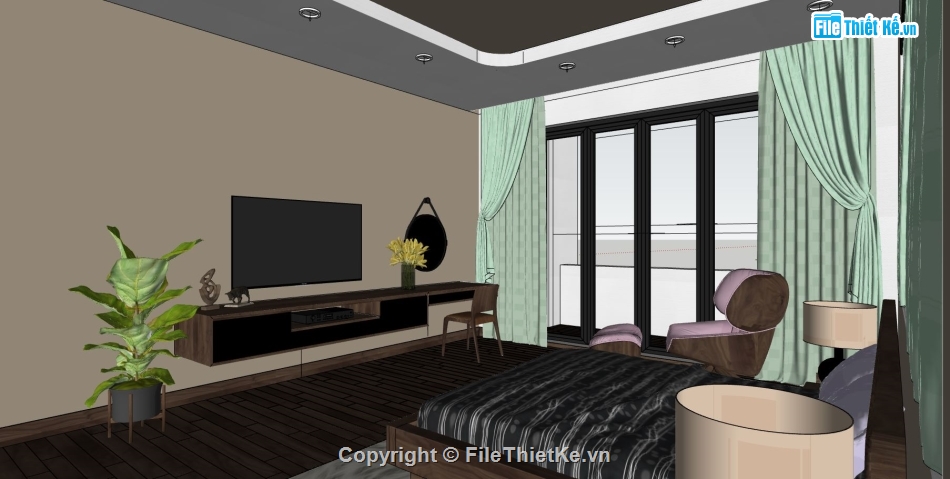 sketchup nội thất phòng ngủ,thiết kế nội thất phòng ngủ,thiết kế phòng ngủ hiện đại,nội thất phòng ngủ sketchup