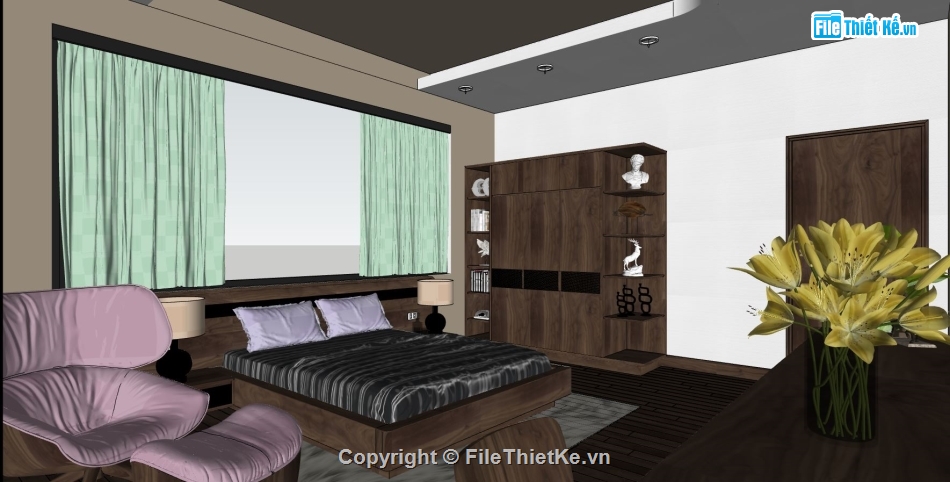 sketchup nội thất phòng ngủ,thiết kế nội thất phòng ngủ,thiết kế phòng ngủ hiện đại,nội thất phòng ngủ sketchup