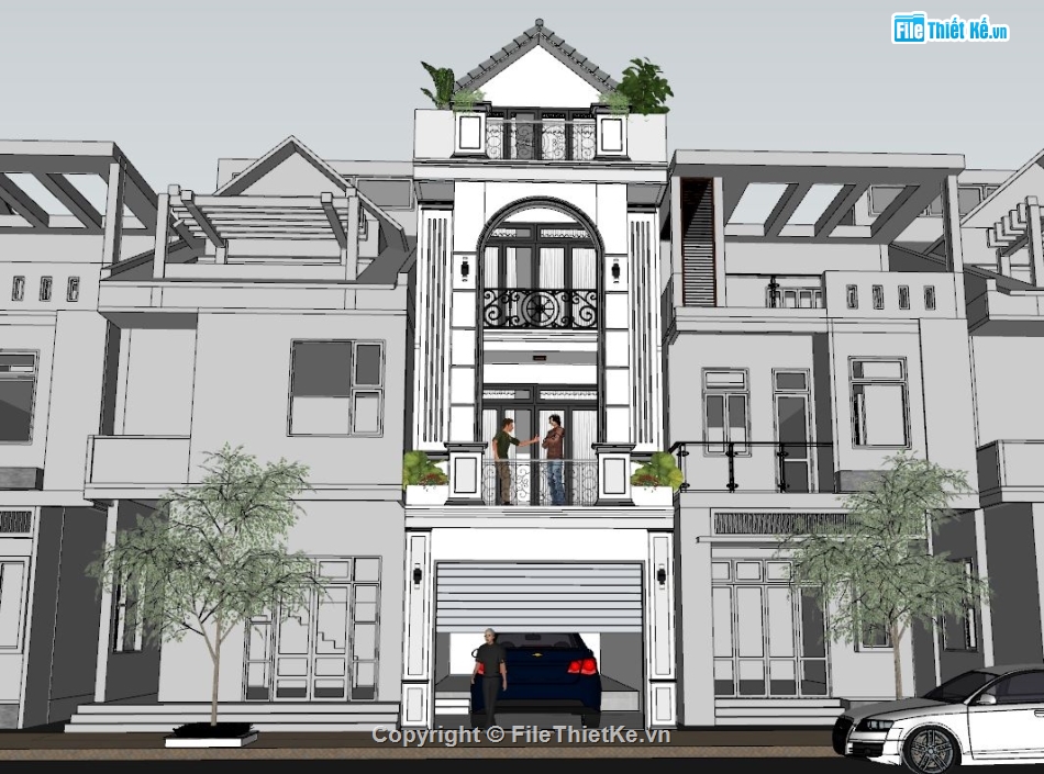 bản vẽ nhà phố 4 tầng,file sketchup nhà phố 4 tầng,model su nhà phố 4 tầng