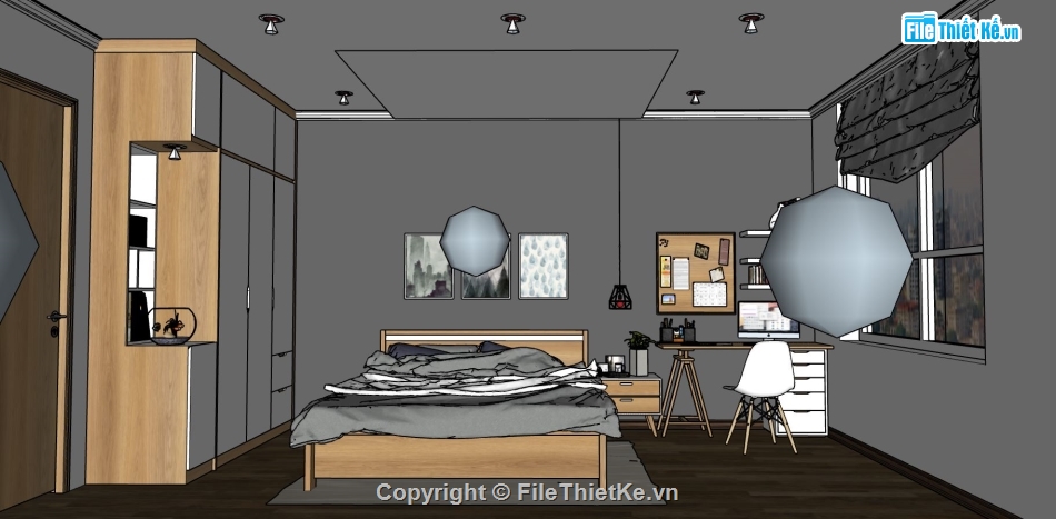 sketchup nội thất phòng ngủ,phòng ngủ model sketchup,file sketchup phòng ngủ hiện đại
