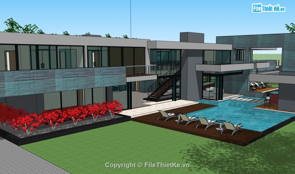 biệt thự 2 tầng,sketchup biệt thự,File sketchup biệt thự 2 tầng,sketchup biệt thự 2 tầng