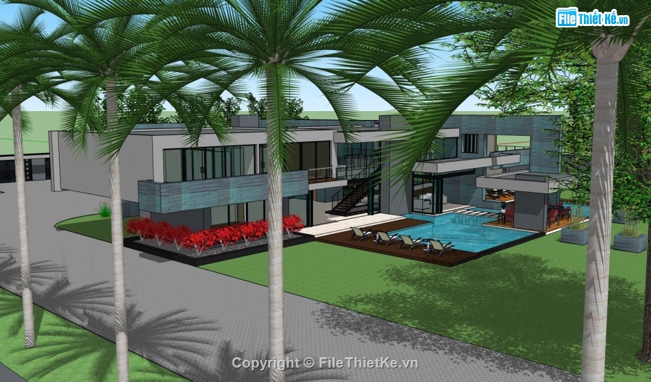 biệt thự 2 tầng,sketchup biệt thự,File sketchup biệt thự 2 tầng,sketchup biệt thự 2 tầng