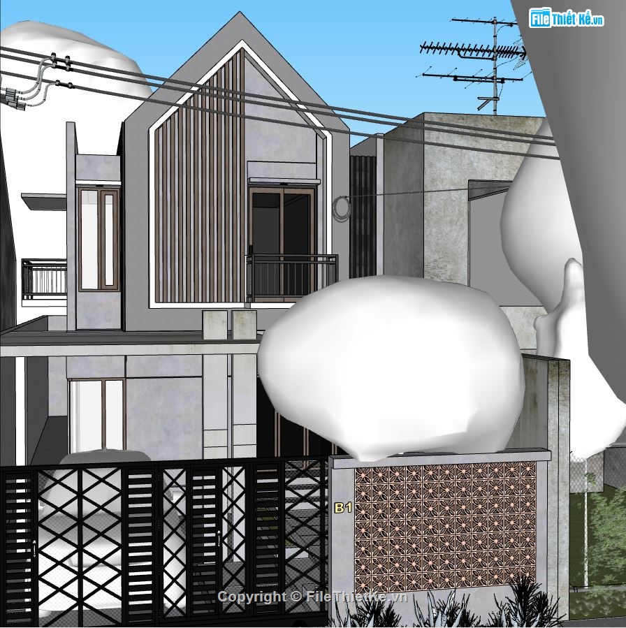 sketchup nhà phố 2 tầng,nhà phố hiện đại,bản vẽ nhà phố đẹp