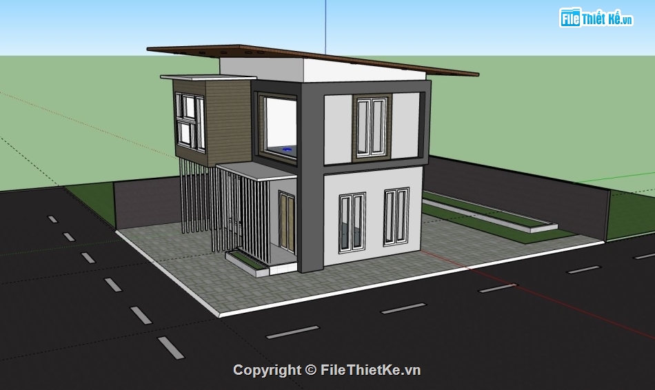 nhà 2 tầng hiện đại,nhà phố  2 tầng,file sketchup nhà phố hiện đại,mẫu nhà hiện đại