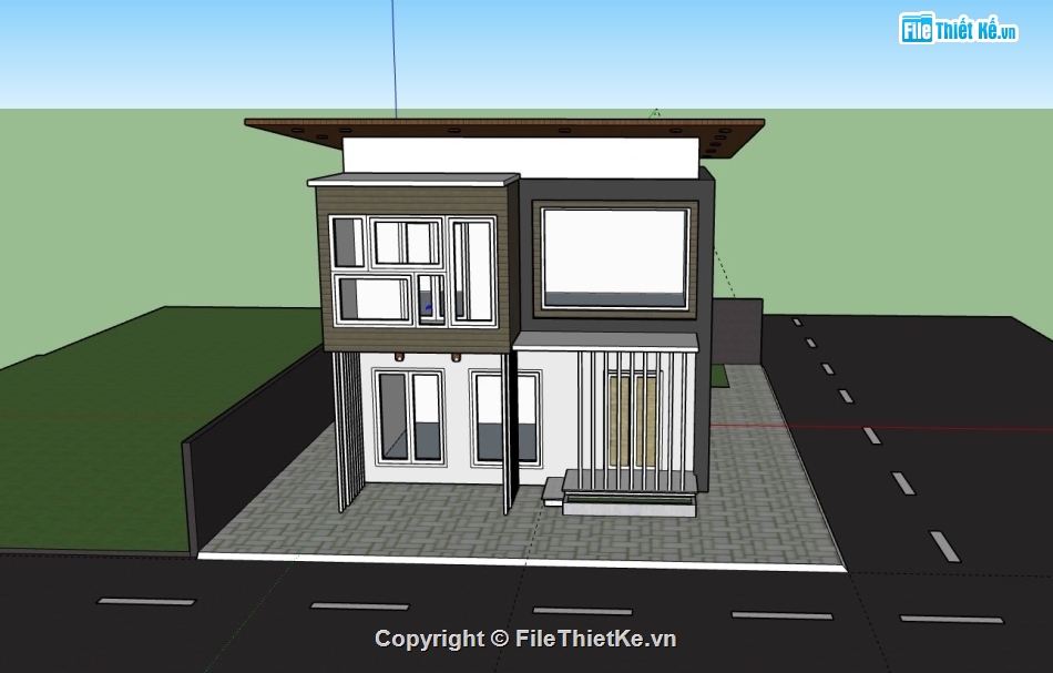 nhà 2 tầng hiện đại,nhà phố  2 tầng,file sketchup nhà phố hiện đại,mẫu nhà hiện đại