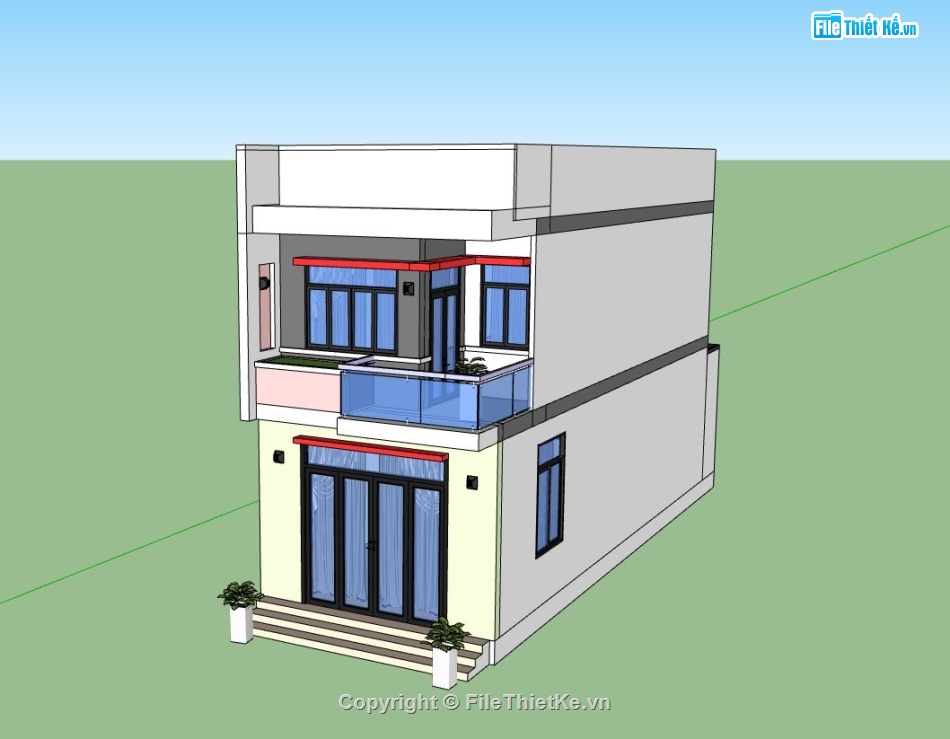 nhà phố 2 tầng,model su nhà phố,nhà phố 2 tầng sketchup,nhà phố hiện đại