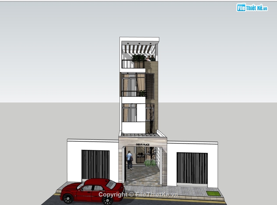 nhà 4 tầng,su nhà phố 4 tầng,sketchup nhà phố 4 tầng