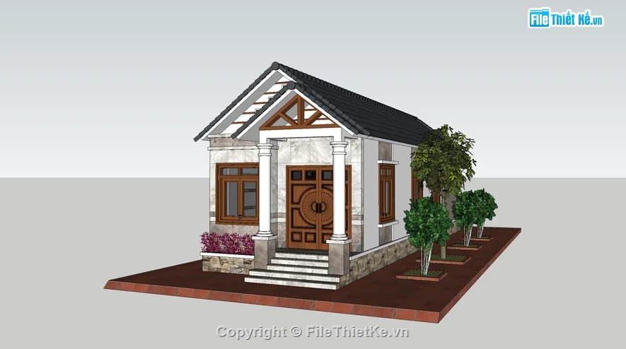 nhà phố sketchup,model sketchup nhà phố 1 tầng,nhà phố 1 tầng