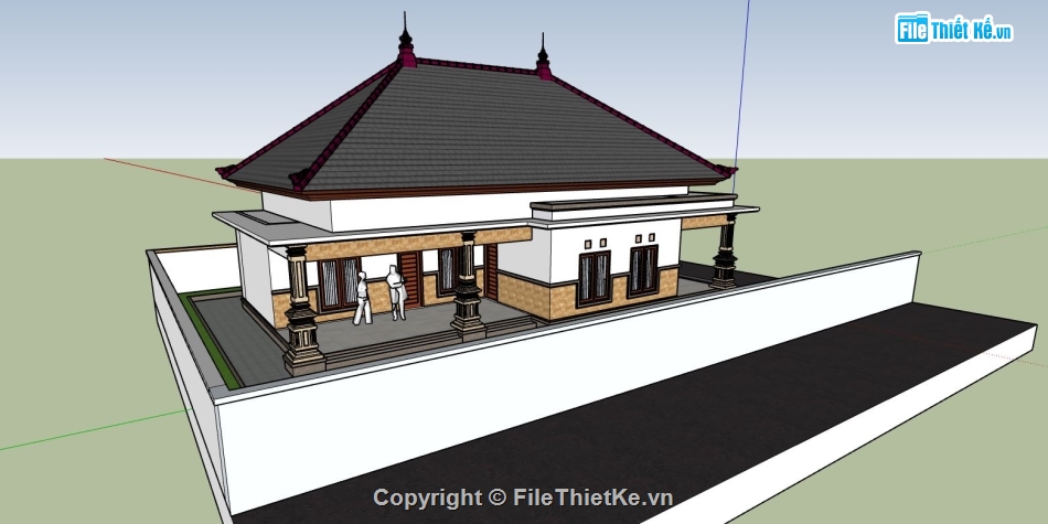 biệt thự 1 tầng,phối cảnh biệt thự 1 tầng,sketchup biệt thự 1 tầng