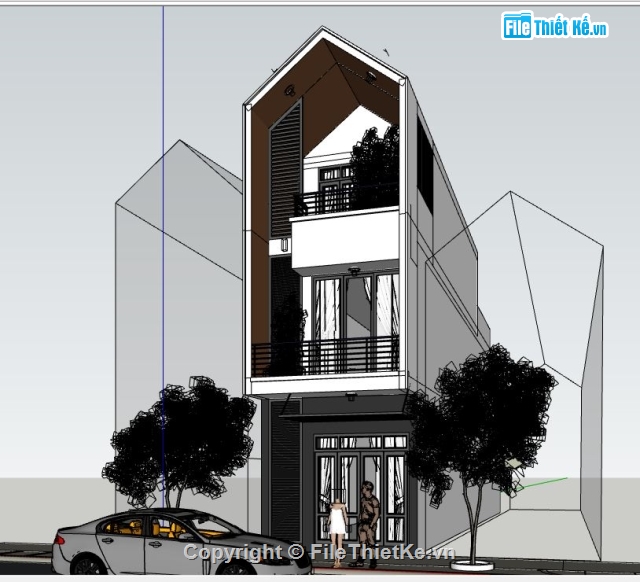 phối cảnh nhà phố 3 tầng,nhà phố 3 tầng sketchup,Mẫu nhà phố 3 tầng,nhà ở 3 tầng