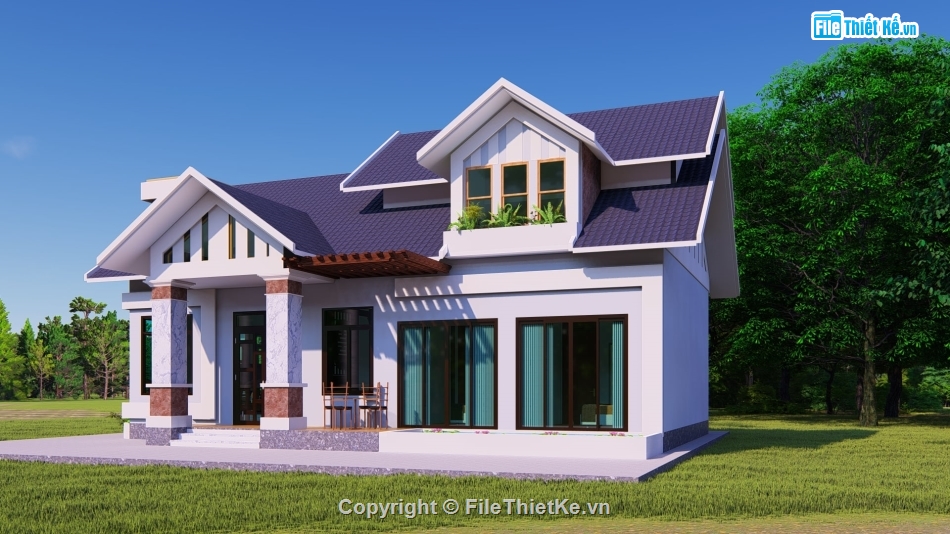 Revit Biệt thự 1 tầng,Revit 1 tầng mái thái,File revit biệt thự vườn,Revit biệt thự mái thái,file revit biệt thự 1 tầng,Biệt thự 1 tầng 8.78x14.78m