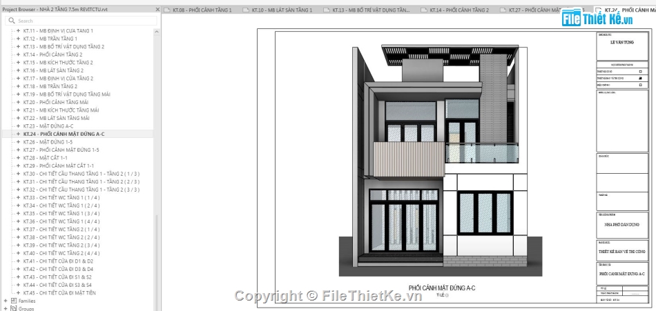 nhà phố 2 tầng,revit nhà phố 2 tầng,bản vẽ revit nhà phố 2 tầng,bản vẽ nhà phố 2 tầng