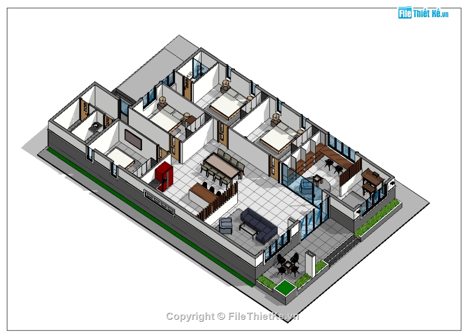 bản vẽ revit biệt thự 1 tầng,revit biệt thự 1 tầng,bản vẽ revit mái thái 1 tầng,file revit biệt thự