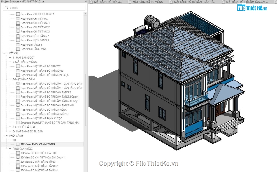 biệt thự 2 tầng,revit biệt thự 2 tầng,biệt thự revit