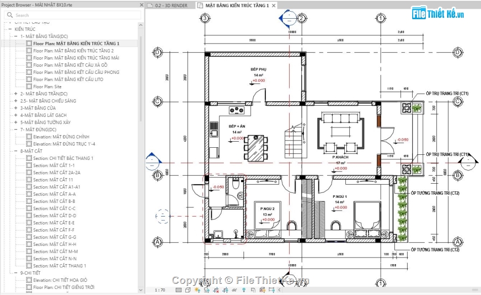 biệt thự 2 tầng,revit biệt thự 2 tầng,biệt thự revit