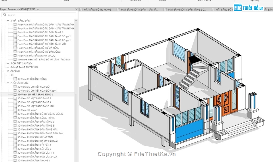 biệt thự 2 tầng,revit biệt thự 2 tầng,biệt thự revit